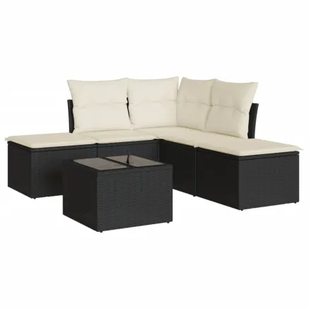 Salon de jardin 6 pcs avec coussins noir résine tressée 2
