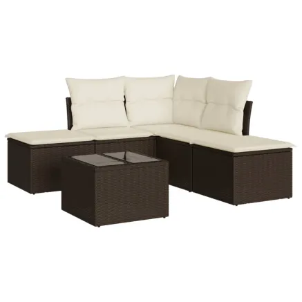 Salon de jardin avec coussins 6 pcs marron résine tressée 2