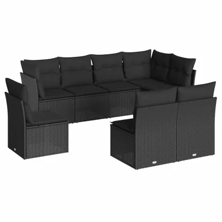 Salon de jardin 8 pcs avec coussins noir résine tressée 2