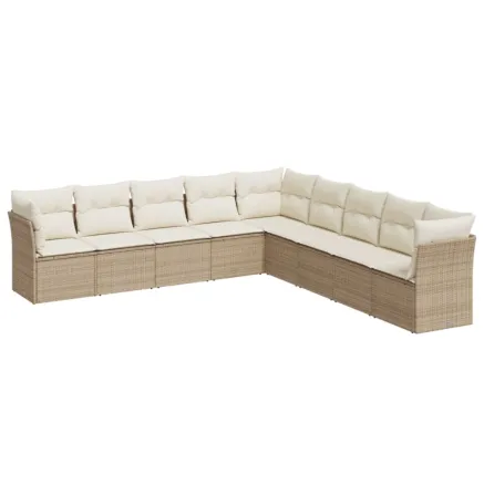 Salon de jardin avec coussins 9 pcs beige résine tressée 2