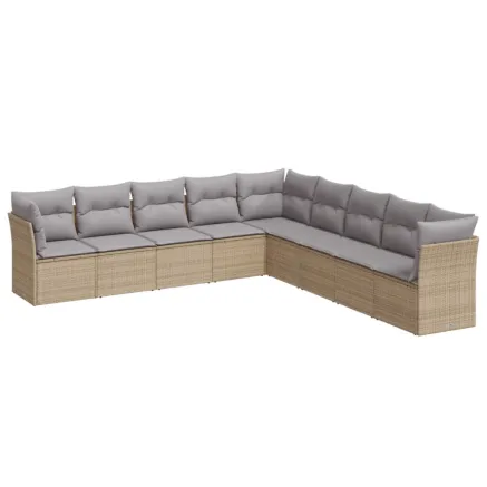 Salon de jardin avec coussins 9 pcs beige résine tressée 2