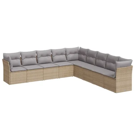 Salon de jardin avec coussins 9 pcs beige résine tressée