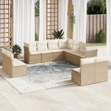 Salon de jardin 11 pcs avec coussins beige résine tressée