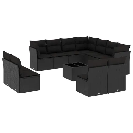 Salon de jardin 12 pcs avec coussins noir résine tressée 2
