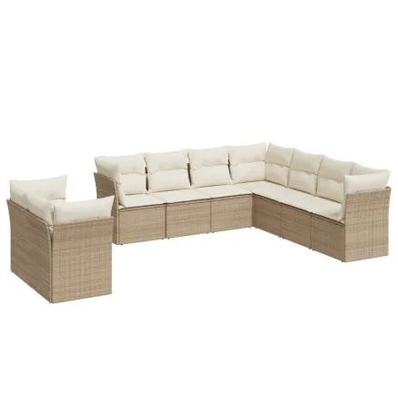 Salon de jardin avec coussins 9 pcs beige résine tressée 2