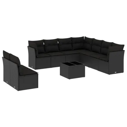 Salon de jardin 10 pcs avec coussins noir résine tressée 2