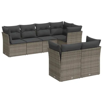 Salon de jardin avec coussins 7 pcs gris résine tressée 2