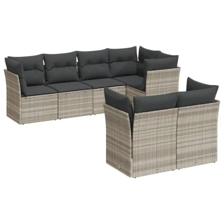 Salon de jardin avec coussins 7 pcs gris clair résine tressée 2
