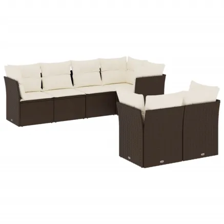 Salon de jardin avec coussins 7 pcs marron résine tressée 2