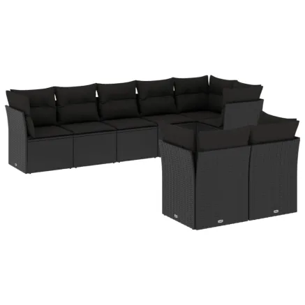 Salon de jardin 8 pcs avec coussins noir résine tressée 2