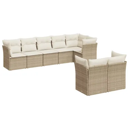 Salon de jardin avec coussins 8 pcs beige résine tressée 2