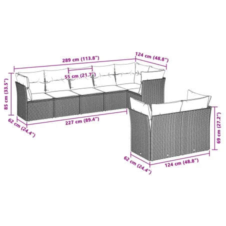 Salon de jardin 8 pcs avec coussins gris clair résine tressée