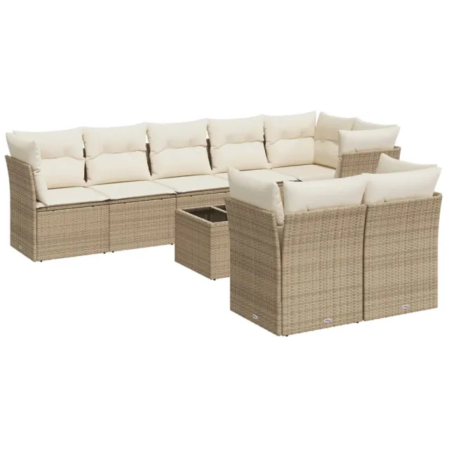 Salon de jardin avec coussins 9 pcs beige résine tressée