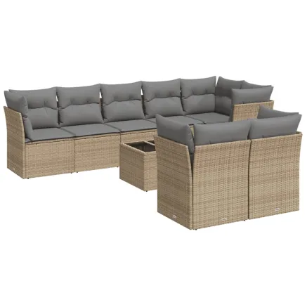 Salon de jardin avec coussins 9 pcs beige résine tressée 2