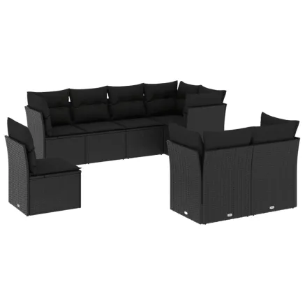 Salon de jardin 8 pcs avec coussins noir résine tressée 2