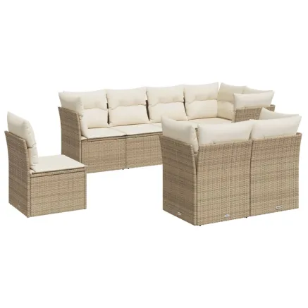 Salon de jardin avec coussins 8 pcs beige résine tressée 2