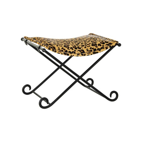 Reposapiés DKD Home Decor Negro Metal Marrón Piel Leopardo (55 x 45