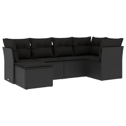Salon de jardin 6 pcs avec coussins noir résine tressée 2