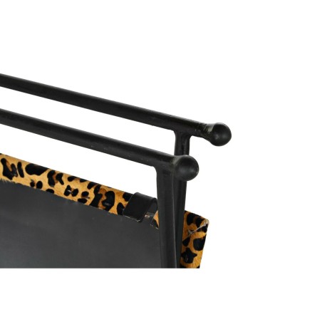 Reposapiés DKD Home Decor Negro Metal Marrón Piel Leopardo (55 x 45