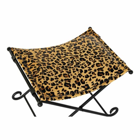Footrest DKD Home Decor Black Metal Brown Leather Leopard (55 x 45 x 4