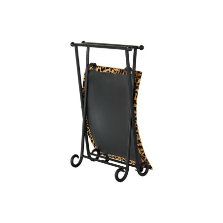 Footrest DKD Home Decor Black Metal Brown Leather Leopard (55 x 45 x 4