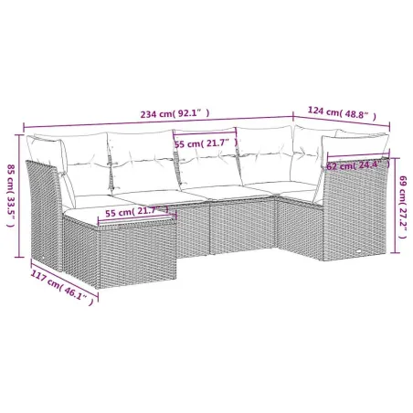 Salon de jardin avec coussins 6 pcs marron résine tressée