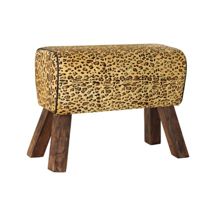 Fußstütze DKD Home Decor Schwarz Holz Braun Haut Leopard (67 x 30 x