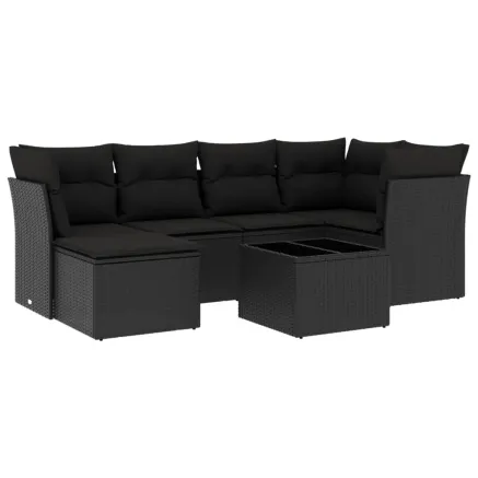 Salon de jardin 7 pcs avec coussins noir résine tressée 2