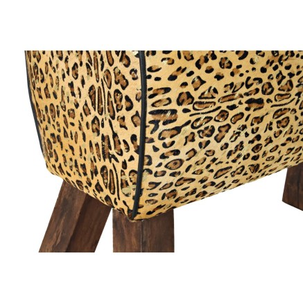 Reposapiés DKD Home Decor Negro Madera Marrón Piel Leopardo (67 x 30 2