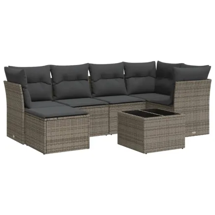 Salon de jardin avec coussins 7 pcs gris résine tressée 2