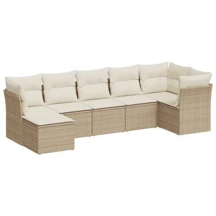 Salon de jardin avec coussins 7 pcs beige résine tressée 2