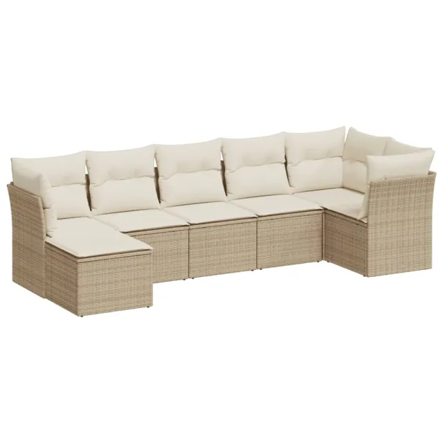 Salon de jardin avec coussins 7 pcs beige résine tressée