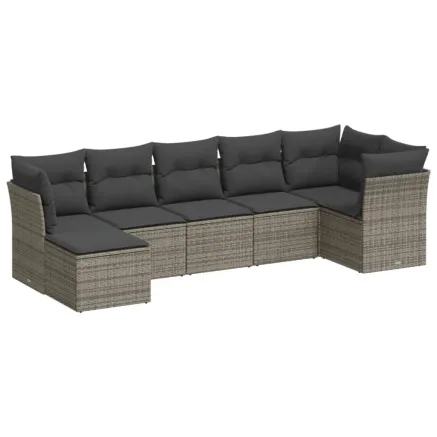 Salon de jardin avec coussins 7 pcs gris résine tressée 2