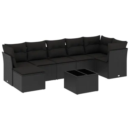 Salon de jardin 8 pcs avec coussins noir résine tressée 2