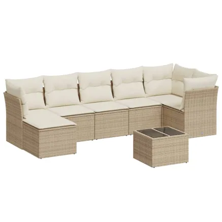 Salon de jardin avec coussins 8 pcs beige résine tressée 2