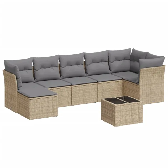 Salon de jardin avec coussins 8 pcs beige résine tressée