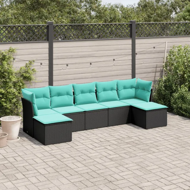 Salon de jardin 7 pcs avec coussins noir résine tressée