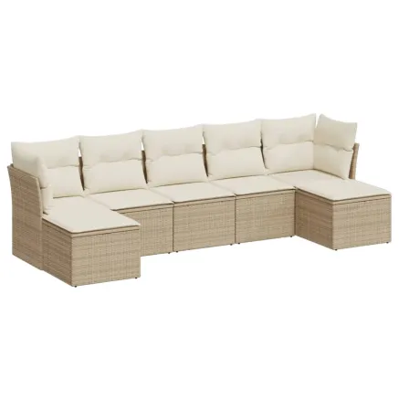 Salon de jardin avec coussins 7 pcs beige résine tressée 2