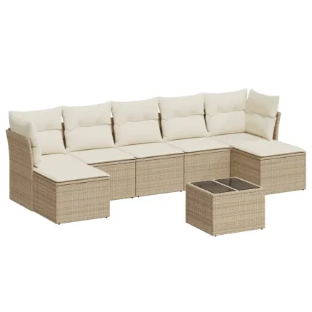 Salon de jardin avec coussins 8 pcs beige résine tressée 2