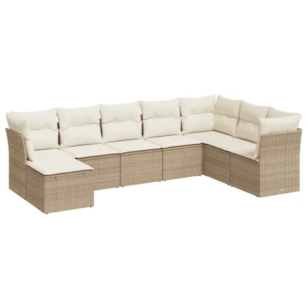 Salon de jardin avec coussins 8 pcs beige résine tressée 2