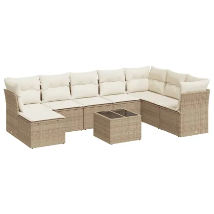 Salon de jardin avec coussins 9 pcs beige résine tressée 2