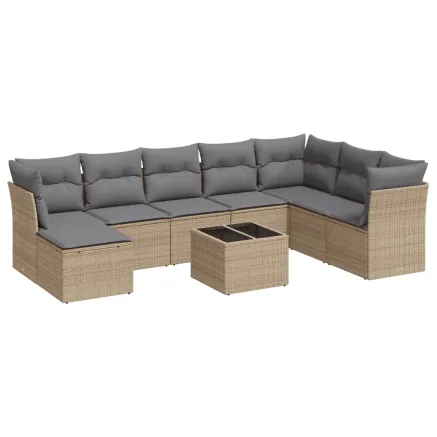 Salon de jardin avec coussins 9 pcs beige résine tressée 2