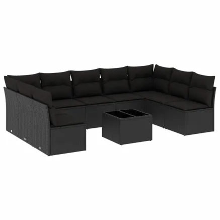 Salon de jardin 10 pcs avec coussins noir résine tressée 2