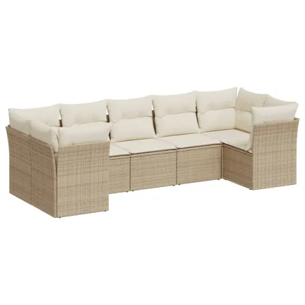 Salon de jardin avec coussins 7 pcs beige résine tressée 2