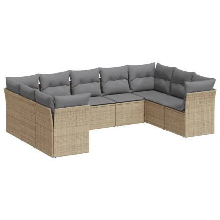 Salon de jardin avec coussins 9 pcs beige résine tressée 2