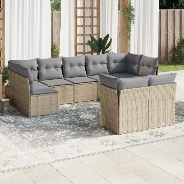 Salon de jardin avec coussins 9 pcs beige résine tressée