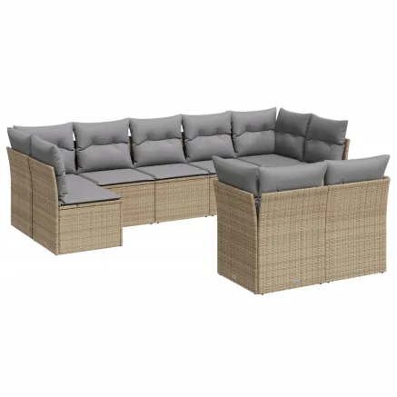 Salon de jardin avec coussins 9 pcs beige résine tressée 2