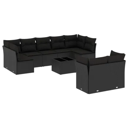 Salon de jardin 10 pcs avec coussins noir résine tressée 2