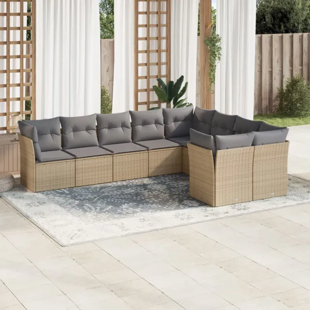 Salon de jardin avec coussins 9 pcs beige résine tressée