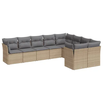 Salon de jardin avec coussins 9 pcs beige résine tressée 2